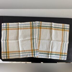 Set of 2 Large plaid napkins with Green, Blue and Yellow Stripes